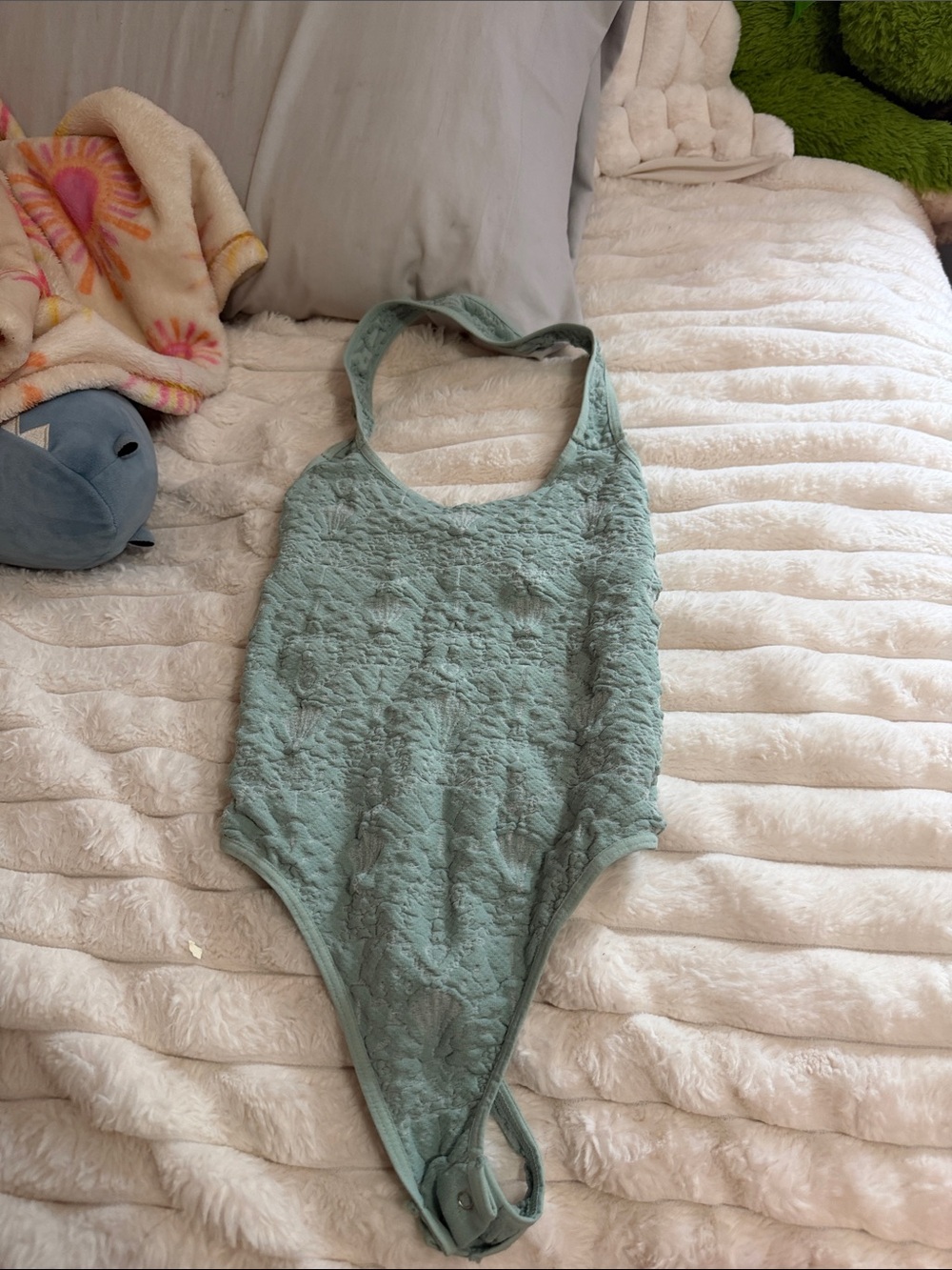 Free People Sage Green Textured Halter Bodysuit